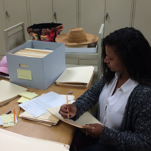 2016 Archie Motley Archival Intern, Sabine Nau, at Chicago Public Library, Vivian G. Harsh Research Collection of Afro-American History and Literature